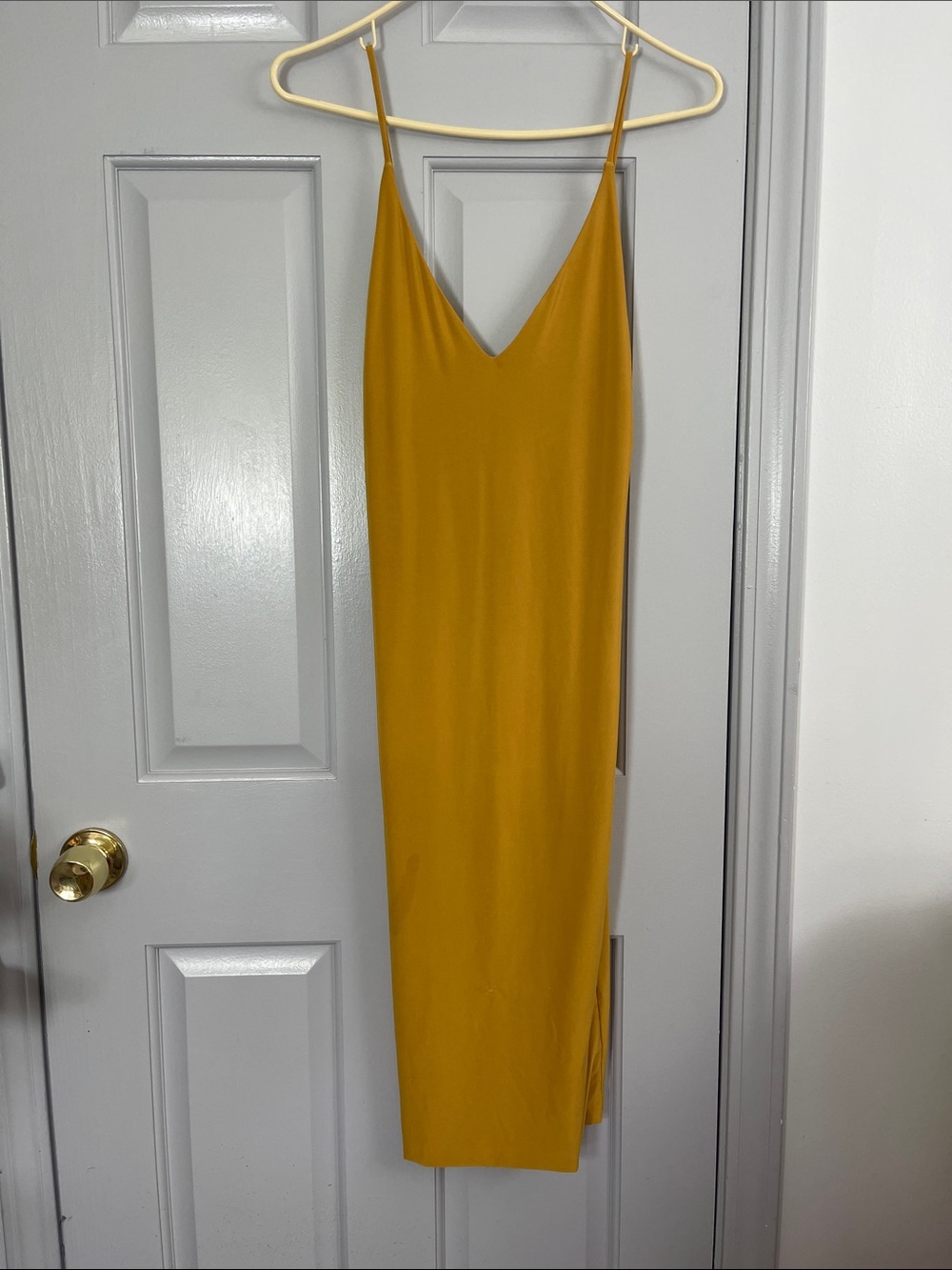 Fashion Nova Mustard Yellow Slip Midi Dress